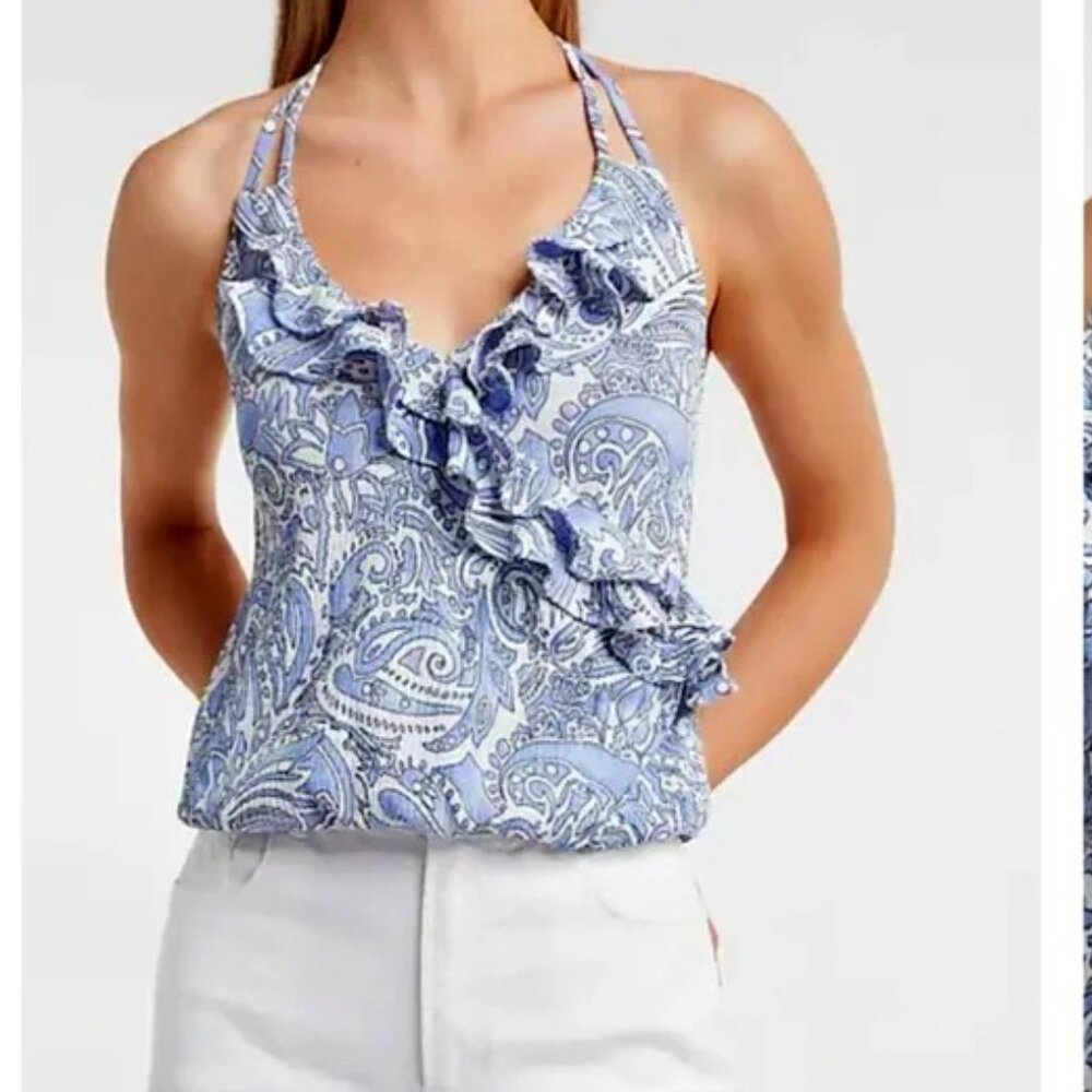 NWT Express Paisley Ruffle Wrap Halter Cami XS